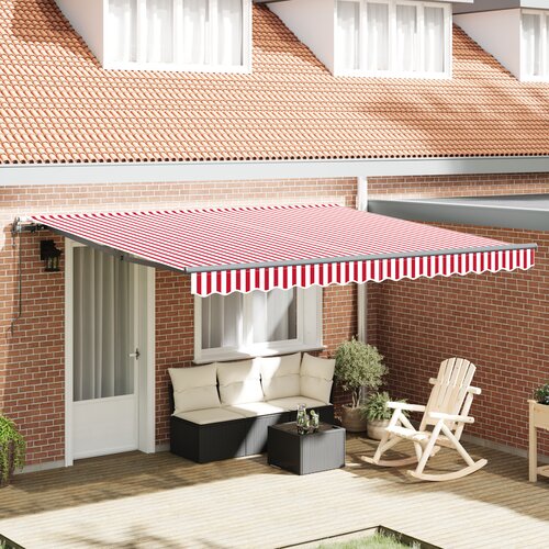 VidaXL Avtomatska Retraktibilna tenda Rdeča in bela črtna 400x350 cm Slike