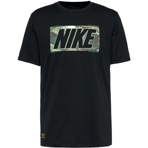 Nike Tehnička sportska majica 'Dri-FIT' smeđa / zelena / crna