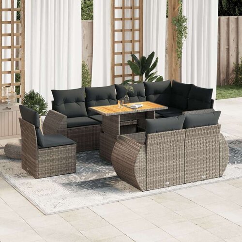 vidaXL 9-dijelni set vrtnih sofa od poliratana s jastucima sivi Cijene