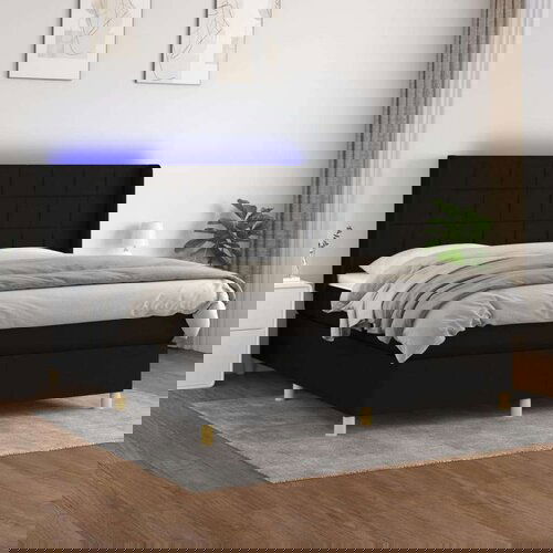  Box spring s madracem LED crni 160x200 cm od tkanine Slike
