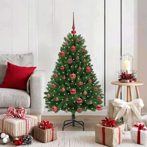 vidaXL Umjetno božićno drvce S LED lampica Zelena 120 cm PVC i metal Cene