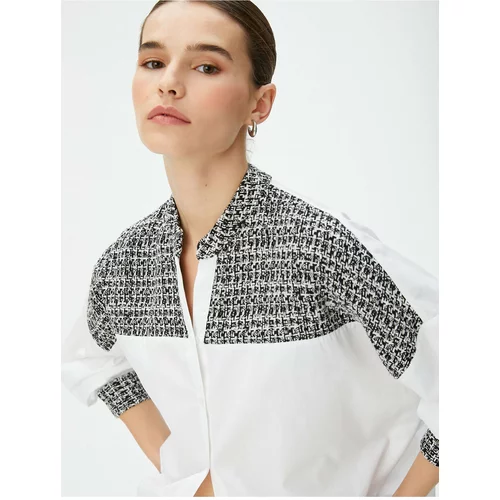Koton Long Sleeve Shirt Tweed Detail Grand Collar Buttoned Cotton