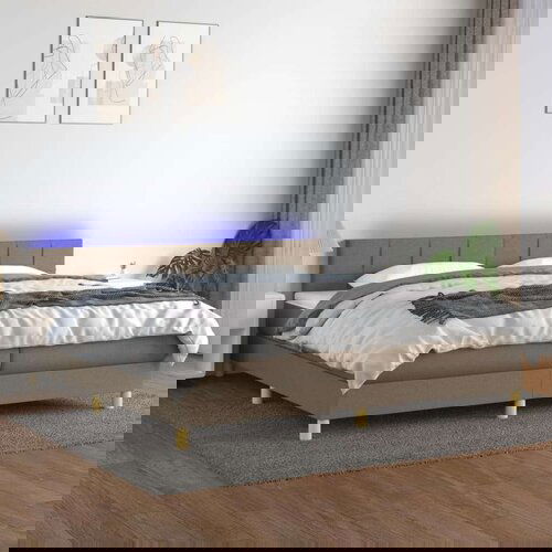  Krevet box spring s madracem LED smeđesivi 200x200 cm tkanina Cene