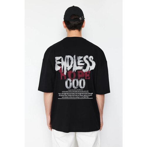 Trendyol Black Oversize/Wide Cut Endless Printed 100% Cotton T-Shirt Slike