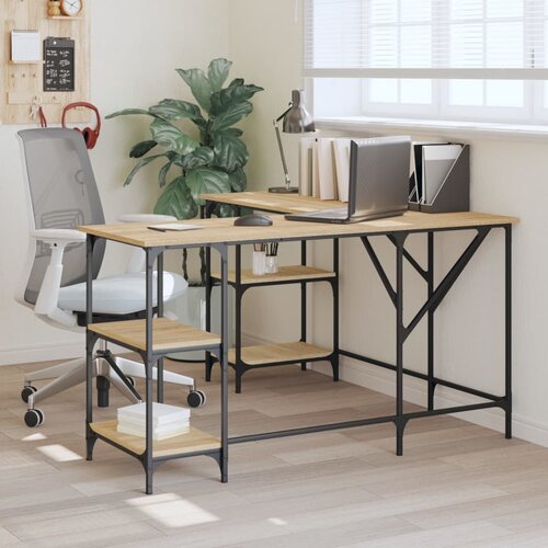 VidaXL Pisalna miza sonoma hrast 139x139x75 cm inženirski les Slike