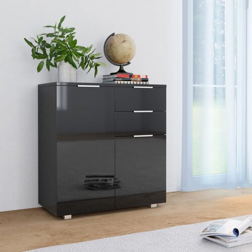 VidaXL Komoda visok sijaj črna 71x35x76 cm iverna plo&amp;scaron;ča Slike