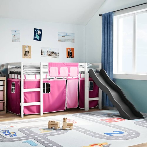 VidaXL Otro&amp;scaron;ki pograd z zavesami roza 80x200 cm trdna borovina Slike