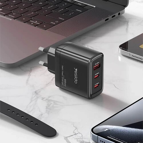Yesido Zidni punjač YC144C 65W 3.25A 1 x USB-A - 2 x USB-C s USB-C kabelom crni Slike