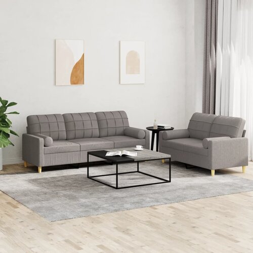  2-dijelni set sofa s jastucima smeđesivi od tkanine Slike
