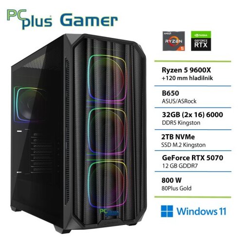 PCPLUS Gamer Ryzen 5 9600X 32GB 2TB SSD RTX 5070 12GB Windows 11 Home gaming namizni računalnik Cene