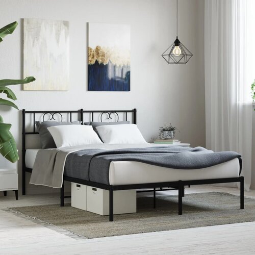 VidaXL Kovinski posteljni okvir z vzglavjem črn 135x190 cm Slike