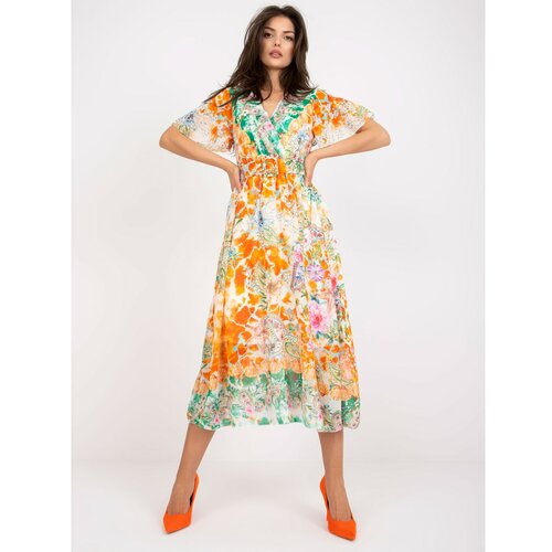 Fashion Hunters Orange midi dress with prints Slike