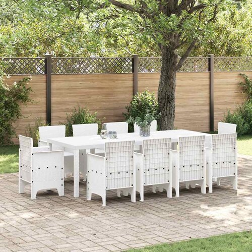 VidaXL Komplet za jedilnico v vrtu 11 pcs Bela Polt rattan Slike