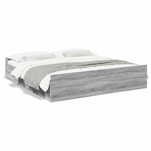 VidaXL Posteljni okvir s predali siva sonoma 200x200 cm inženirski les Slike