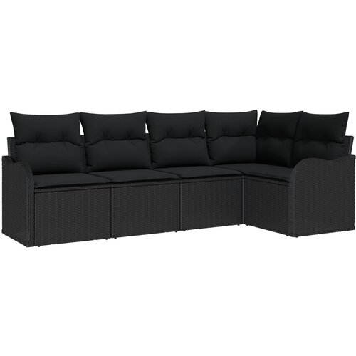 VidaXL Set od 5 Vrtnih Sofi s Jastucima Crni Poli Ratan, 2-Sjedalna Vrtna Sofa s Jastucima Crni Poli Ratan Slike