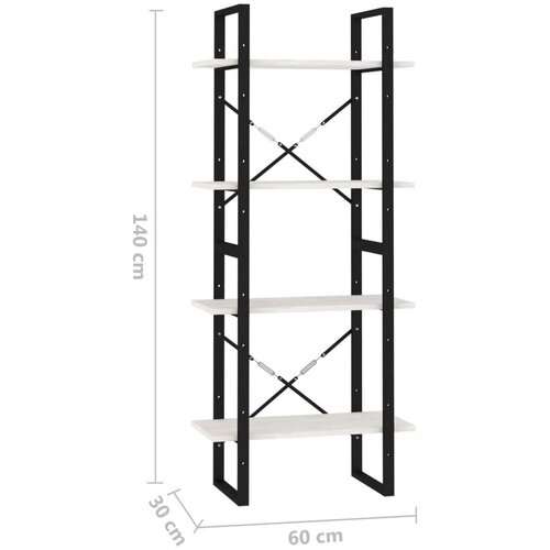 VidaXL Knjižna omara 4-nadstropna bela 60x30x140 cm trdna borovina Slike