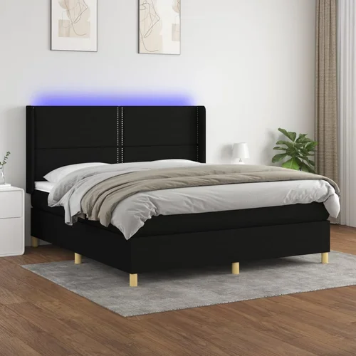 vidaXL Box spring postelja z vzmetnico LED črna 160x200 cm blago