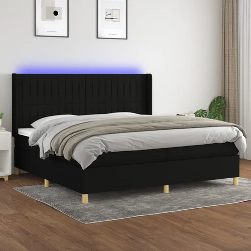  box spring s madracem LED crni 200x200 cm od tkanine