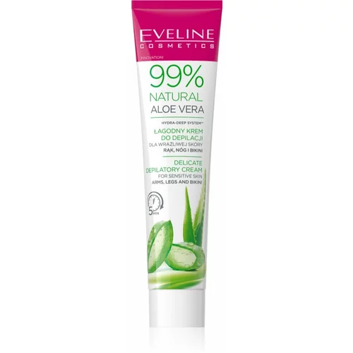 Eveline Cosmetics 99% Natural Aloe Vera pomirjajoča depilacijska krema bikini linija in pazduhe 125 ml