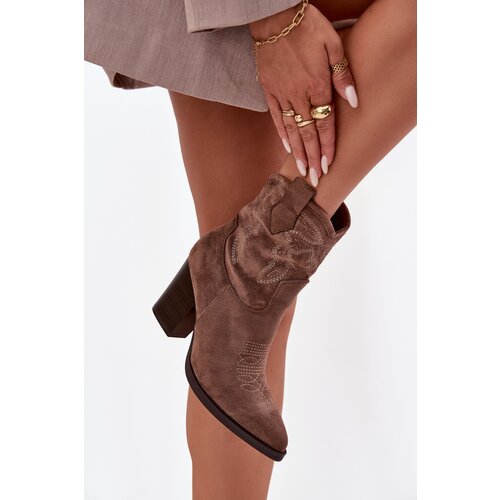 Boto Women&amp;#039;s cowboy boots with heel Eco suede dark beige Carissa Slike