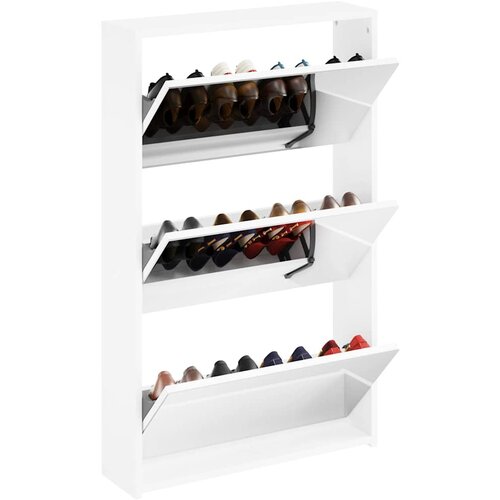  za cipele s ogledalom, 3-slojni, visoki sjaj, bijeli, 63x17x102,5 cm Slike
