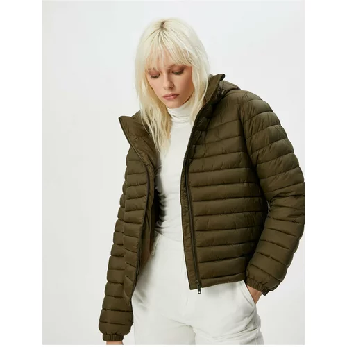 Koton Short Puffer Jacket with Hooded Zipper and Elastic Sleeves