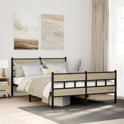 VidaXL Kovinski posteljni okvir brez vzmetnice sonoma hrast 140x190 cm Slike