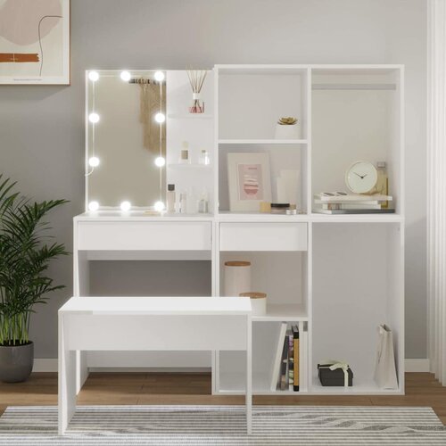  Set toaletnog stolića LED bijeli od konstruiranog drva Bijela Slike