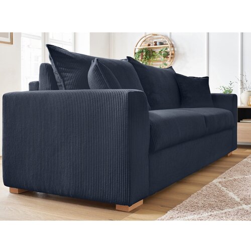 Bobochic Paris Temno modra raztegljiva sedežna garnitura iz rebrastega žameta 225 cm Augustin &amp;ndash; Slike