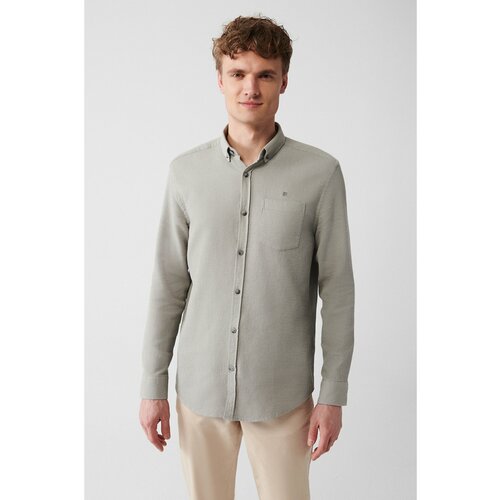 Avva Men's Gray 100% Cotton Buttoned Collar Pocket Standard Fit Normal Cut Shirt Cene