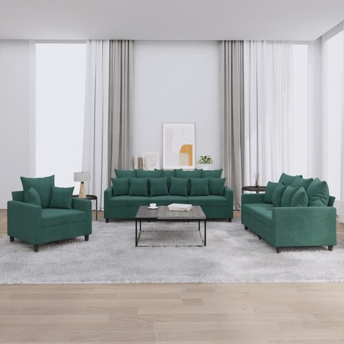  3-dijelni set sofa s jastucima tamnozeleni baršunasti Cene