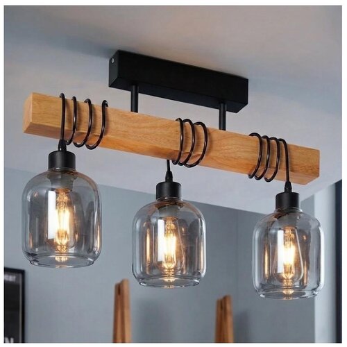 Brilagi Plafonski luster WOOD GLASS 3xE27/60W/230V borovina/crna/dimljeno-siva Slike
