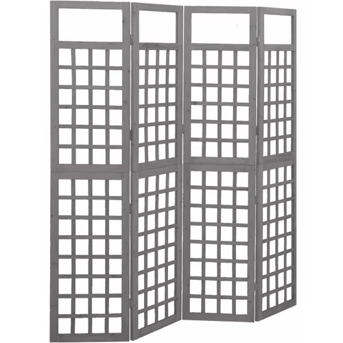 vidaXL Sobna pregrada / rešetka s 4 panela od jelovine siva 161x180cm