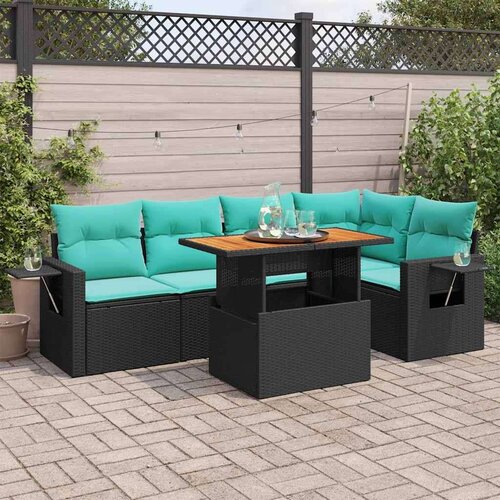 vidaXL Vrtna garnitura - 6-dijelni set vrtnih sofa s jastucima crni od poliratana - Crna 1 Cijene