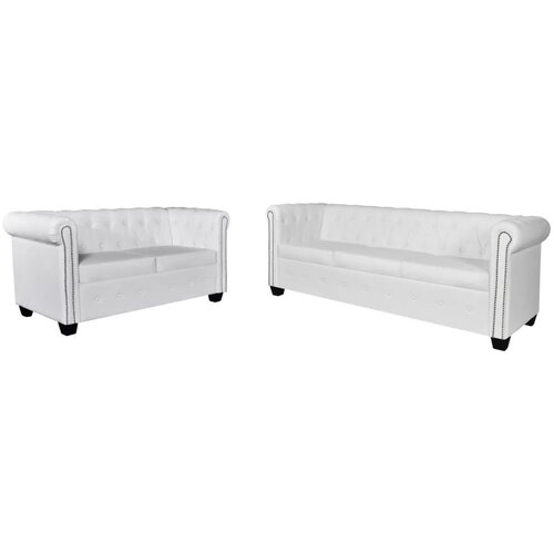 VidaXL Dvosjed i trosjed Chesterfield od umjetne kože bijeli Slike
