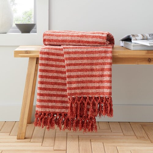Catherine Lansfield Crvena/narančasta deka od samta 130x170 cm Stripe Chenille – Cijene