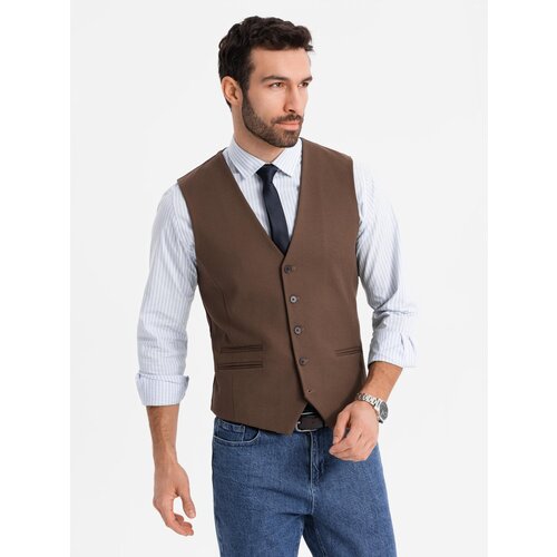 Ombre Men&amp;#039;s suit vest with classic detailing and lining - brown Slike