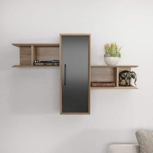 Woody Fashion Olida - Walnut, Black WalnutBlack Wall Shelf Slike