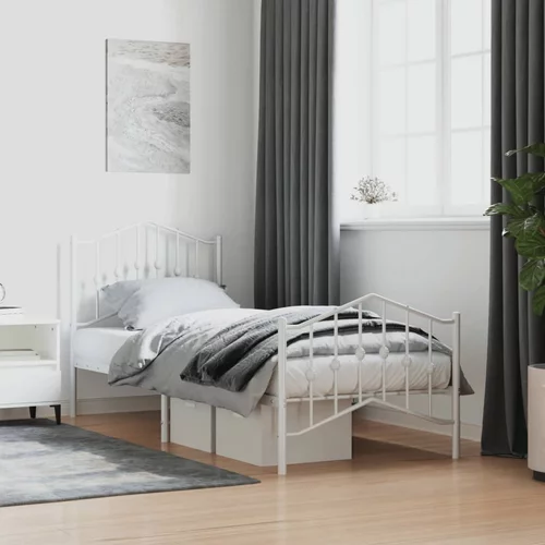 vidaXL Kovinski posteljni okvir z vzglavjem in vznožjem bel 90x190 cm