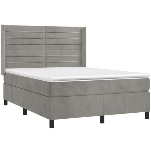 VidaXL Krevet box spring s madracem LED svjetlosivi 140x190 cm bar&amp;scaron;un Slike