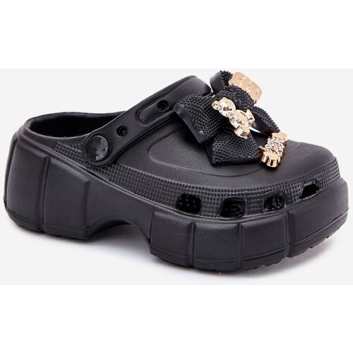 Boto Girls Foam Slippers With Bow And Decorations Black Selvana Cene
