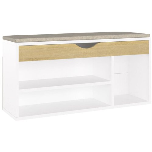 Maison Chic Klop za čevlje - Sedež za čevlje z blazino bela in sonoma hrast 104x30x49 cm, (21777215) Slike