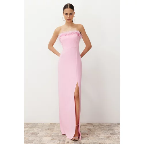 Trendyol Light Pink Fitted Weave O-Neck Evening Evening Dress