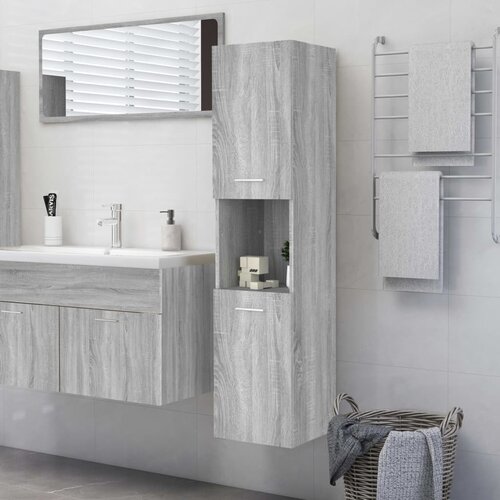 vidaXL Kopalniška omarica siva sonoma 30x30x130 cm konstruiran les Cene