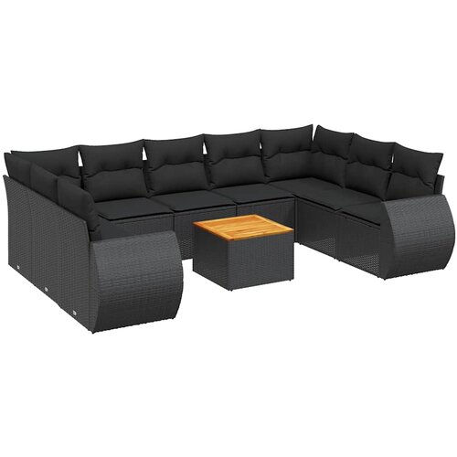  10-dijelni set vrtnih sofa s jastucima crni od poliratana Crna 70 x 62 x 69 cm Slike