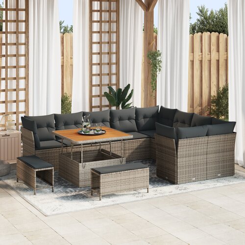 VidaXL set od 12 komada vrtnih sofa s jastučićima siva poli ratan akacija Slike