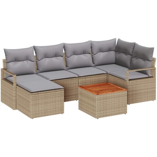 8 komada vrtni set sofa s jastučićima Bež Poli ratan akacija 2-sjedna vrtna sofa sa spremnikom i jastučićima Bež Poli ratan Slike