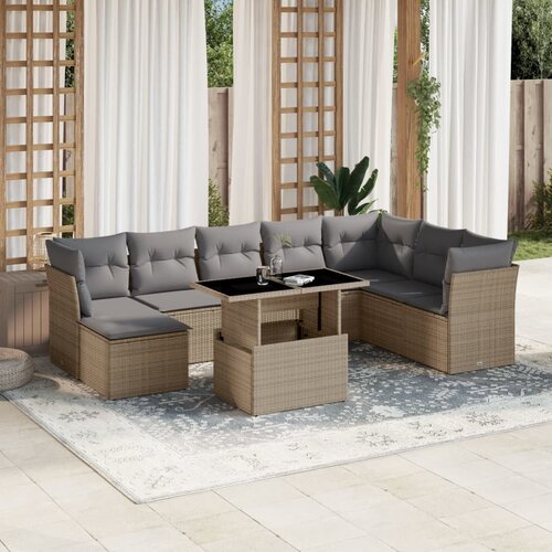  9-dijelni set vrtnih sofa s jastucima bež od poliratana 100 x 55 x 73 cm Slike