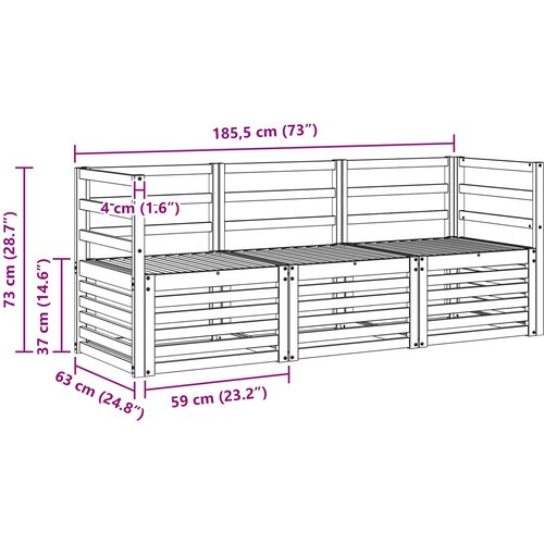  Setovi sofa 3 kom. Bijela Čvrsto drvo akacije 185.5 x 63 x 73 cm Slike