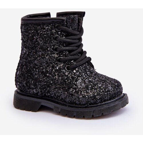 Boto FR1 Children's Glittery Lined Boots with Zipper Black Saussa Cene